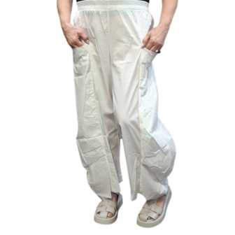 Wijde broek wit-rekbare taille
