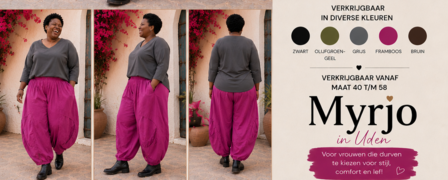 Broek  framboos met leuke details op kniehoogte 