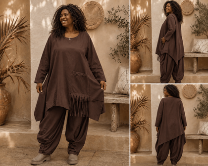 Een eigentijdse tuniek choco met asymmetrische zoom 