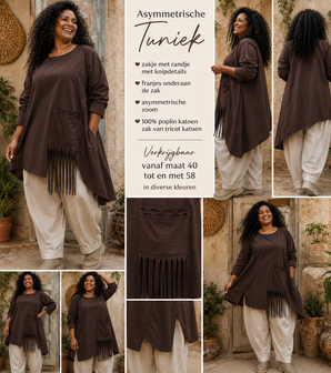 Een eigentijdse tuniek choco met asymmetrische zoom 