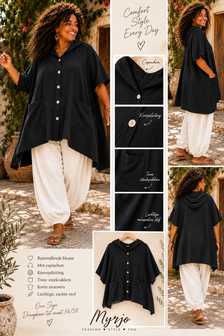 Blouse vest zwart met capuchon mousseline katoen