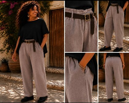 Stretchbroek taupe 2 soorten stof