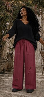 Wijde broek bordeaux mousseline stof
