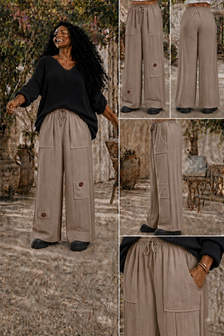 Wijde broek taupe mousseline stof