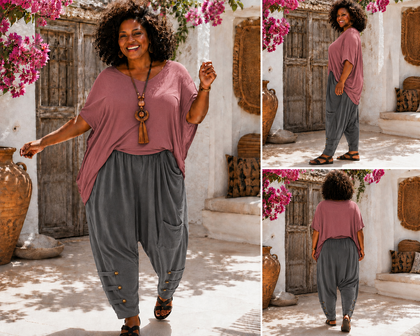 Curvy Zouavebroek grijs met knoopjes