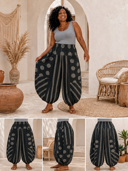 Ballonbroek Jersey Zwart met Leuke Printdetails 