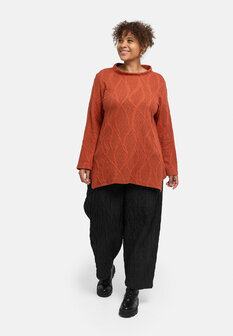 'Lova' tuniek - terracotta -  katoenstretch, structuurpatroon