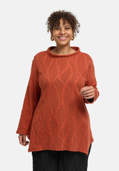'Lova' tuniek - terracotta -  katoenstretch, structuurpatroon