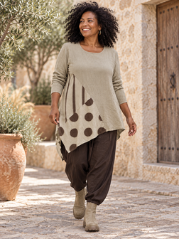Speelse Stippen Tuniek Zand &ndash; Stoer, Comfortabel &amp; Uniek mousseline