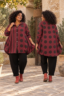 Poplin Katoenen Ballonblouse Rood met Stippen &amp; Strepen