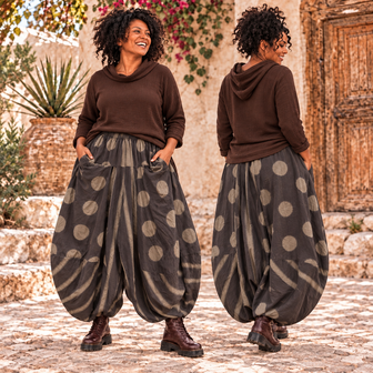 Ballonbroek bruin corduroy met Leuke Printdetails 