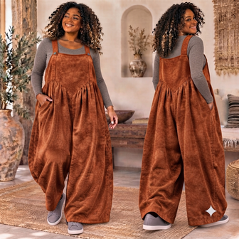 Stonewashed Brique Ribfluwelen Wide-Leg Tuinbroek
