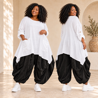 Curvy Tuniek Winterwit Corduroy A-lijn Tuniek met Handige Zakken &ndash; Stijlvol &amp; Comfortabel