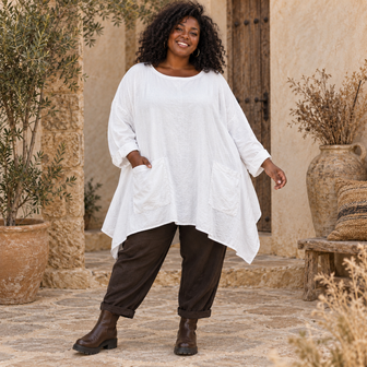 Curvy Tuniek Winterwit Corduroy A-lijn Tuniek met Handige Zakken &ndash; Stijlvol &amp; Comfortabel