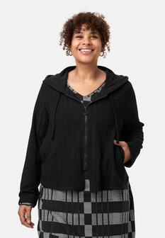 'Vera'-Jas/ Vest - effen Zwart met een Casual model en Capuchon.