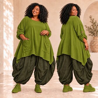 Curvy Tuniek Olijfgroen Corduroy A-lijn Tuniek met Handige Zakken &ndash; Stijlvol &amp; Comfortabel
