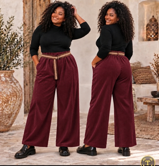 Stijlvolle Wide-Leg Corduroy Broek Bordeaux met Riem
