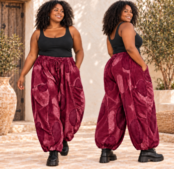 Broek Corduroy Bordeaux met Leuke Printdetails 