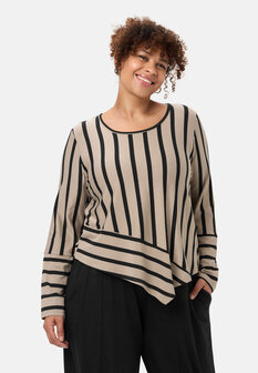'Sienna'-shirt Beige - gestreepte look, asymmetrische A-lijn