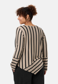 'Sienna'-shirt Beige - gestreepte look, asymmetrische A-lijn