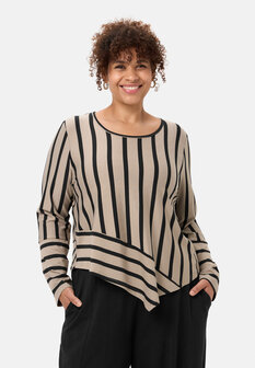 'Sienna'-shirt Beige - gestreepte look, asymmetrische A-lijn