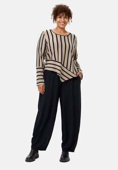 'Sienna'-shirt Beige - gestreepte look, asymmetrische A-lijn