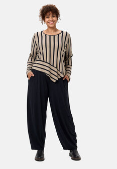 'Sienna'-shirt Beige - gestreepte look, asymmetrische A-lijn