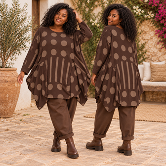  Stijlvolle-Rib-Corduroy-Bruin-Ballon-Tuniek-met-Stippen-strepen