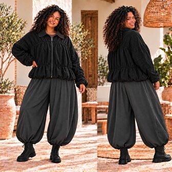 Trendy Corduroy Jasje met Smock Details &ndash; zwart