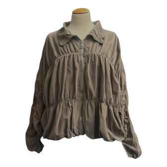 Trendy Corduroy Jasje met Smock Details &ndash; Taupe