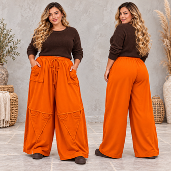 Stijlvolle Broek Orange met Zakken- Deelnaden en Rekbare Taille
