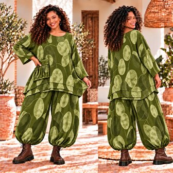 Groene Stijlvolle Corduroy Curvy tuniek met Botanische Print