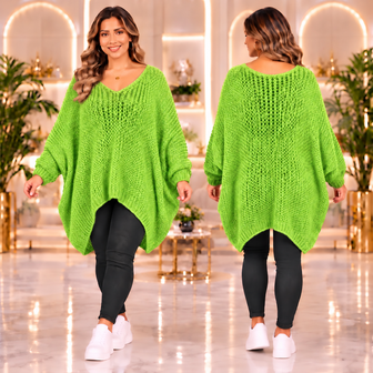 LimeGroen Nonchalante oversized trui met open breisel  