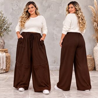Stijlvolle Broek Bruin met Zakken- Deelnaden en Rekbare Taille