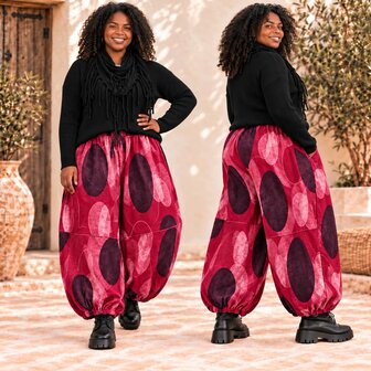 Curvy Broek Corduroy Bordeaux met-Botanische-Print
