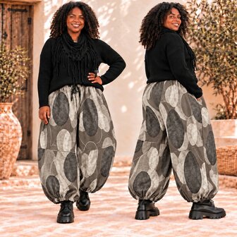 Curvy Broek Corduroy taupe met-Botanische-Print