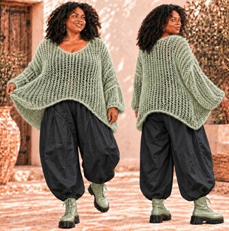 Oversized A-Lijn Grof Gebreide Trui Groen Stone Washed
