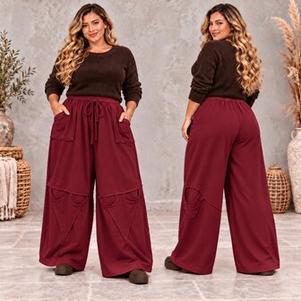 Stijlvolle Broek Bordeaux met Zakken- Deelnaden en Rekbare Taille