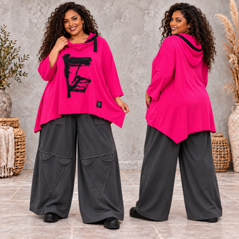 Colour Statement Framboos &ndash; A-lijn sweater met capuchon 100% cotton