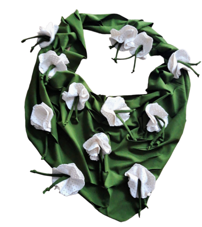 Handgemaakte sjaal/ketting groen/roomwit