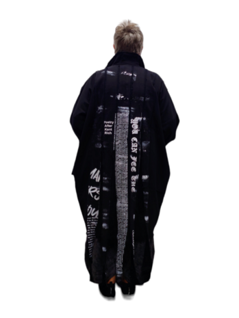 Women knitted Trench Coat black/White Cotton 