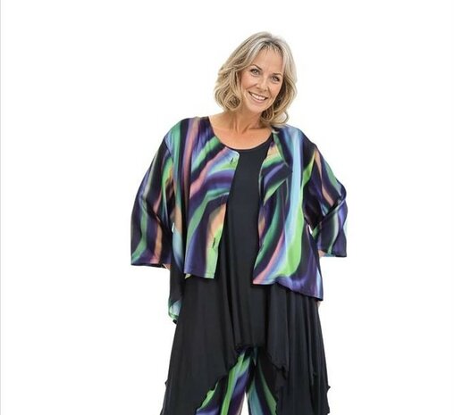 Overgangsjas/blouse in ronde vorm gemaakt van gladde Slinky kwaliteit