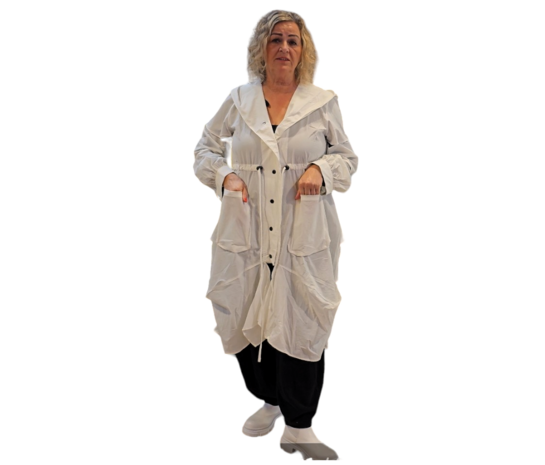 Women woven Trench coat  White with cutouts