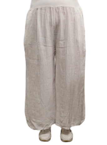 Ruimvallend broek wit  met brede rekbare tailleband 100% linnen