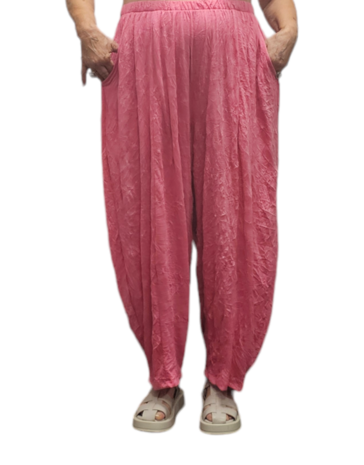 Broek fuchsia gecrashte stof 