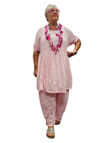 Tuniek roze met 7/8ste mouw gecrashte stof 