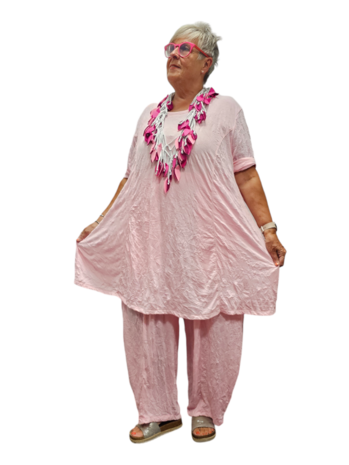 Tuniek roze met 7/8ste mouw gecrashte stof 