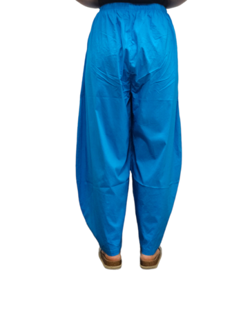 Ruim vallende broek blauw stretch