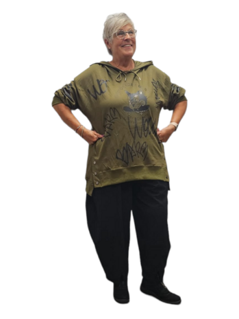 Tuniek/sweater armygroen met print