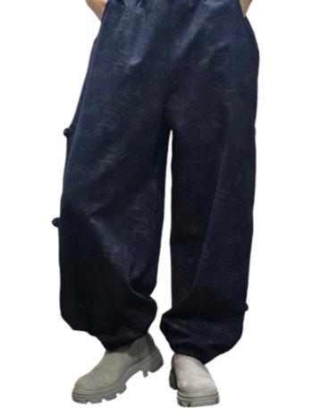 Bijzondere broek die van zichzelf schittert blauw